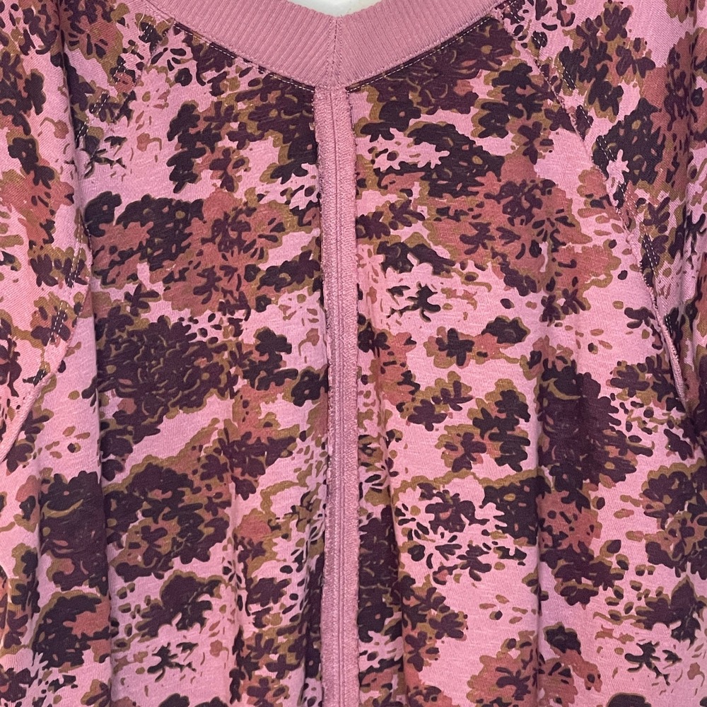 Pilcro Womens L Floral Print V Neck Short Sleeve Sweatshirt Top Pink Brown - Picture 7 of 8